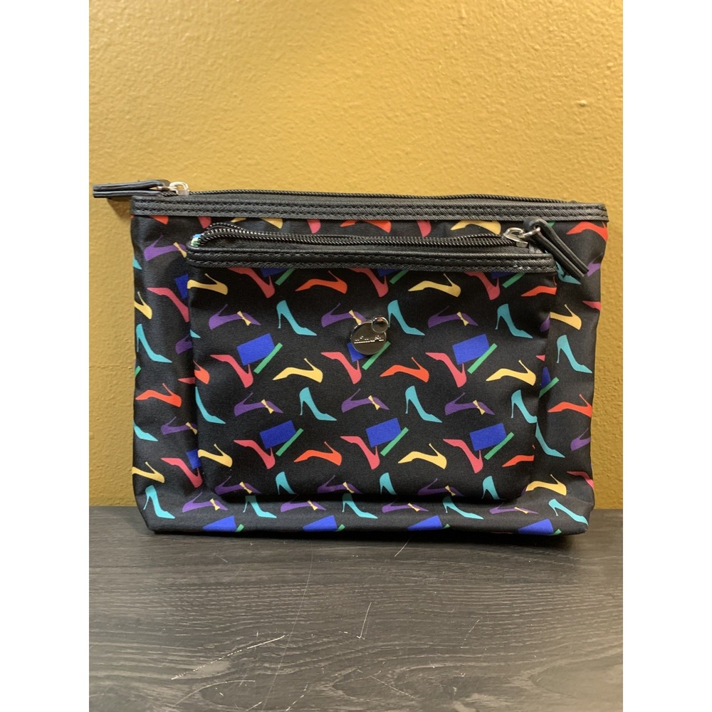 Cosmetic Bags MIMOSA‎ MAKEUP BAGs Set Of 2 Black W/ Shoe Design Colorful